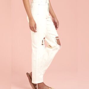 Altar'd State Straight High Rise Busted Knees Edgy versatile Jeans Cream Sz W26